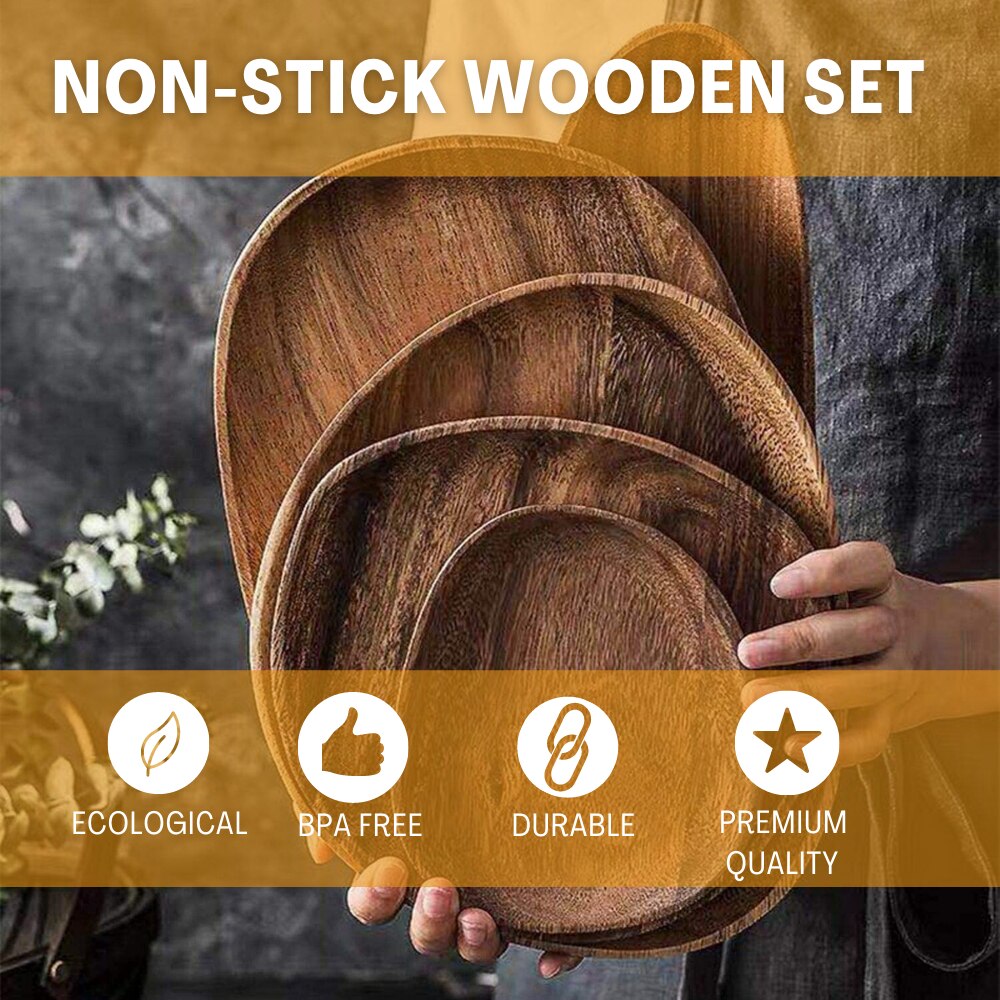 Irregular Solid Wood Plate Black Walnut Wood Pan Sturdy Natural Party Tableware for Salad Dessert Dinner Fruit Tea