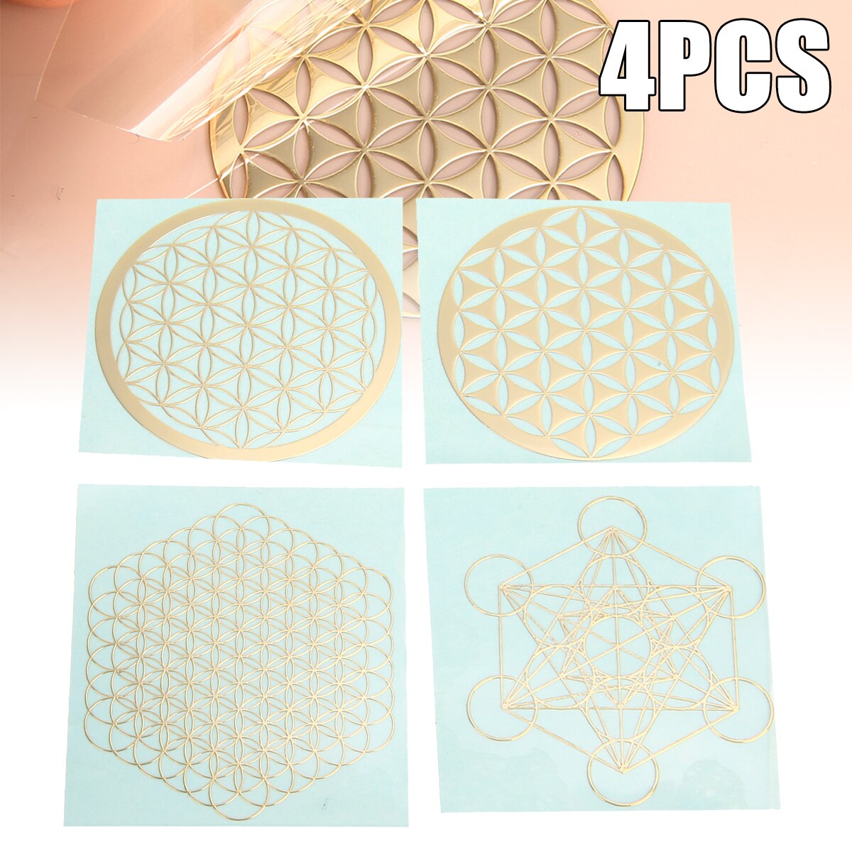 4Pcs Nikkel Metalen Decors Stickers Cube Chakra Diy Transfer Labels Clear 35Mm Voor Metalen Meubelen