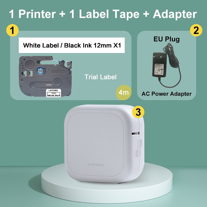Supvan G10E Labeler Thermal Transfer Label Maker Bluetooth Connect Desktop Laminated Labeling Machine Printers for Home Office: G10E Adapter EU