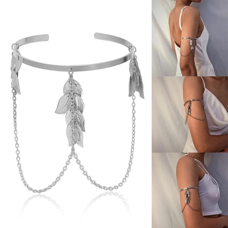 Böhmische Blatt Charme Oberen Arm Kette Armbinde Metall Blätter Quaste Anhänger Arm Manschette Armreif Armbänder für Frauen Schmuck