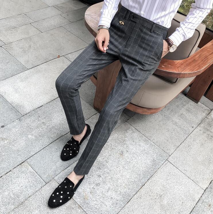 Zomer Plaid Broek Heren Pantalones Hombre Formele Broek Voor Heren Dress Broek Mens Business Vestido Sociale Broek Office Slim: Gray / 31