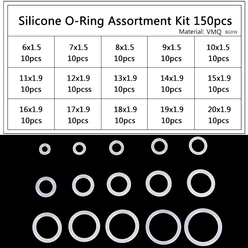 Silicone de Vedação O-anéis CS 1 milímetros 1.5 milímetros 1.9 milímetros 2.4 milímetros 3.1 milímetros OD VMQ Branco 6mm-35mm 15 Tamanhos Anéis O Substituições 94 Pçs/set BG024