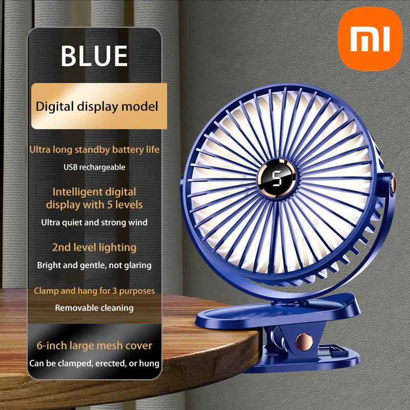 Xiaomi 8000mAh ventilateur à clipser 5 vitesses silencieux Rechargeable bureau Portable circulateur d'air ventilateur sans fil avec lumière LED pour le Camping: YELLOW