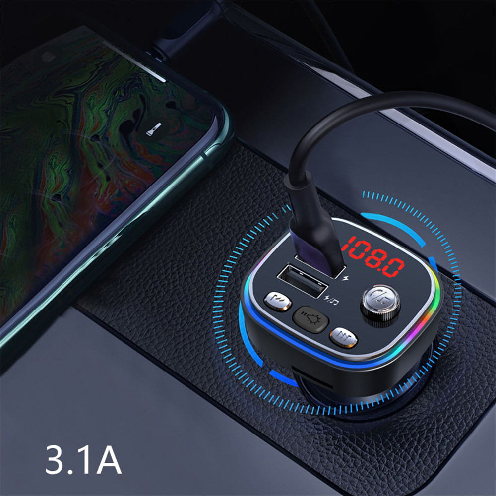 C20 Car FM Transmitter Cigarette lighter Dual USB 5V 3.1A Fast Charger Audio Player Bluetooth With Colorful lights MP3 Player