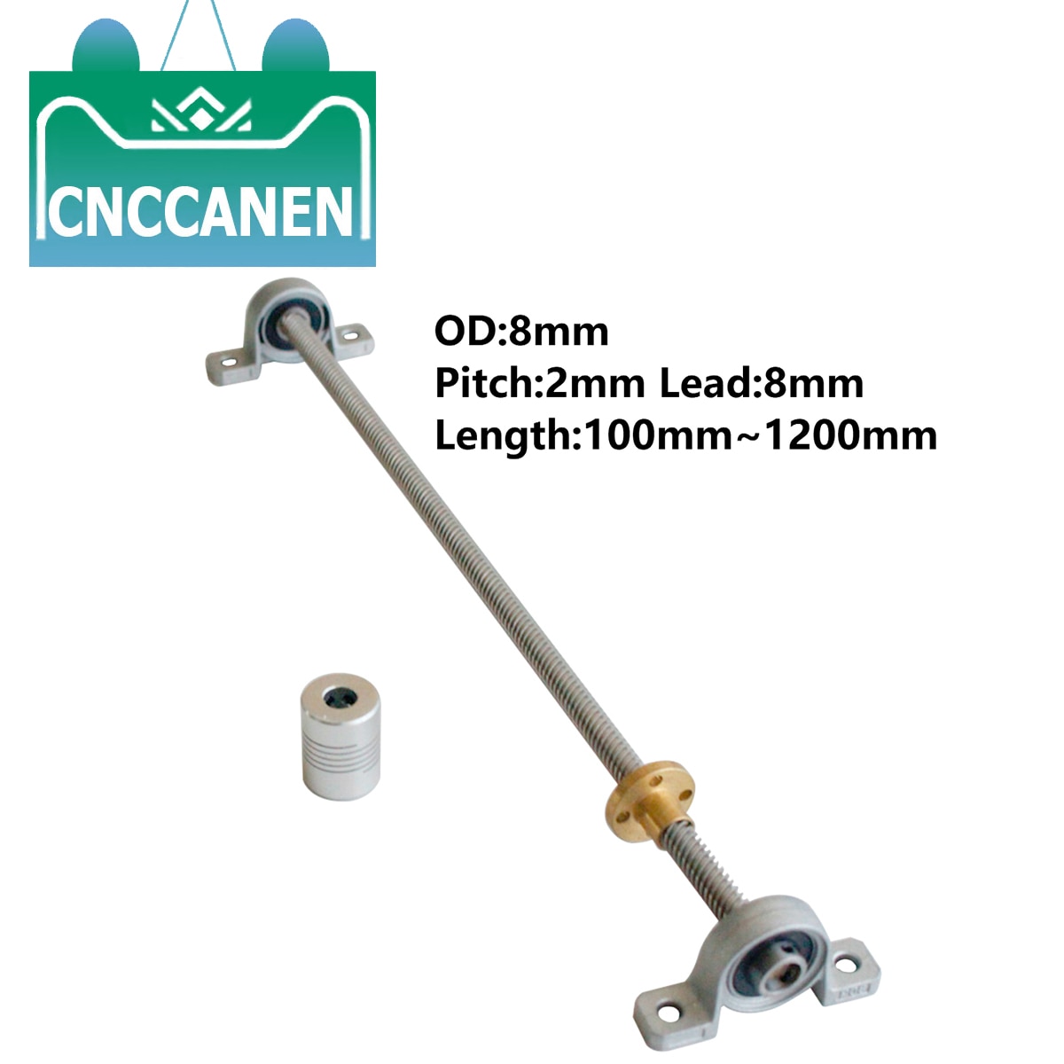 T8 tornillo de plomo 100mm-1200mm Paso 2mm plomo 8mm con tuerca y eje de rodamiento KP08 y acoplamiento Flexible de 5*8mm piezas de impresora 3D
