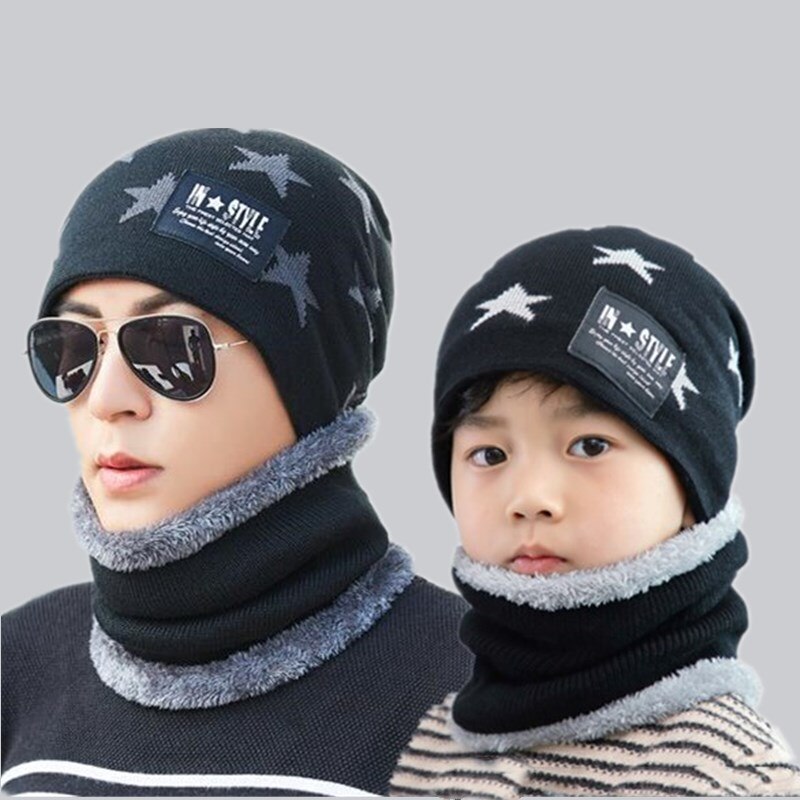 Forældre barn udendørs 2 stk super varm vinter balaclava uld huer strik hue og tørklæde til 3-12 år pige drenge hatte