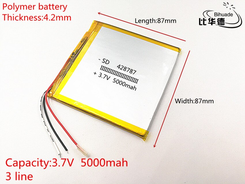 3 line 3.7v lithium polymer rechargeable battery 428787 5000MAH For PDA 7 inch 8 inch 9inch