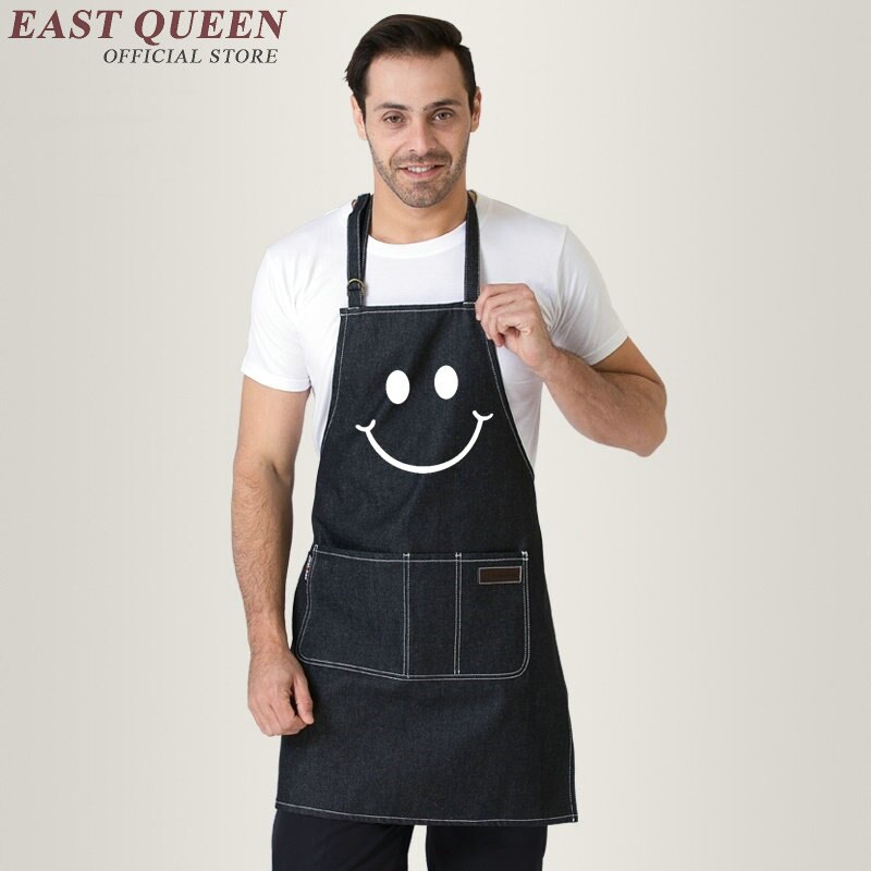 Denim work aprons men women denim apron smile cute kitchen aprons aprons for woman kitchen clothing AA795