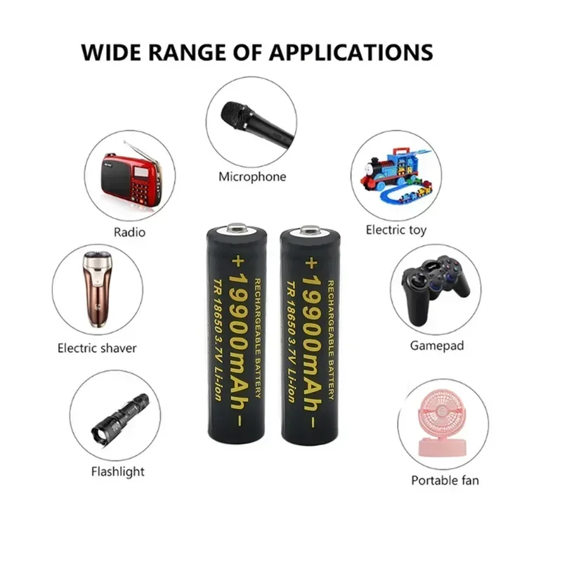 2024100 % nueva batería de linterna de batería de alta capacidad de 3,7 V 18650 19900 mAh con batería de iones de litio se puede utilizar para despertadores.