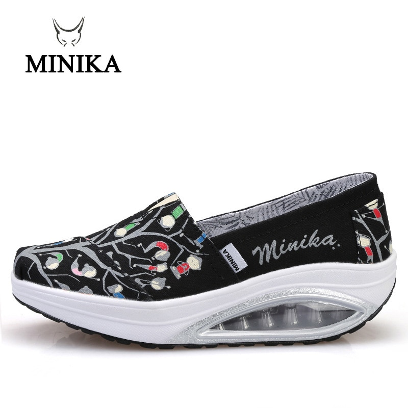 Minika Fitness Shoes Women Sport Swing Wedges Platform Zapatos Mujer Canvas Trainers Loss Weight Feminino Toning Shoes