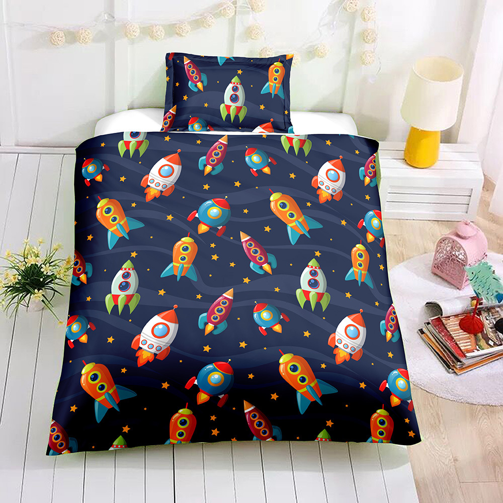 AHSNME Speciale ! Cartoon Rocket Beddengoed Set Ruimteschip Space Shuttle Dekbedovertrek Thuis Textiel