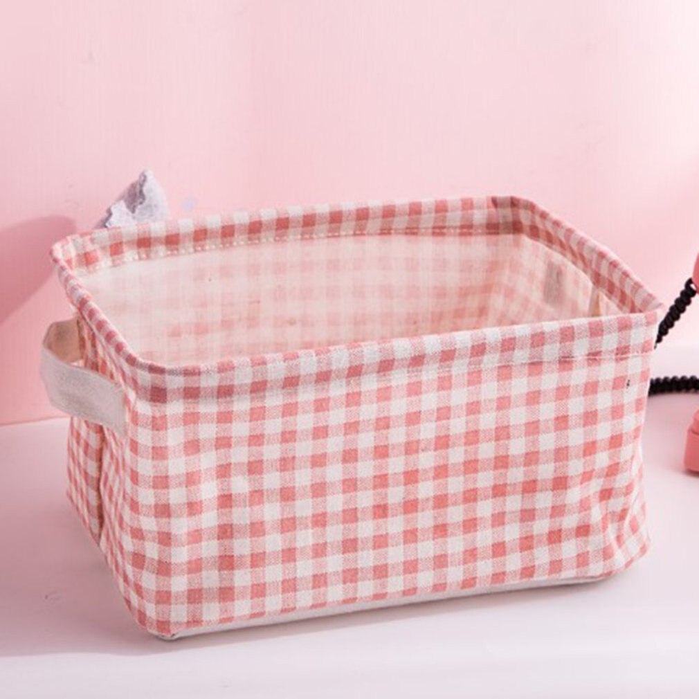 Desktop Girly Small Objects Cute Pink Plaid Fabric Storage Basket Cosmetics Sundries Storage Basket Snack Box