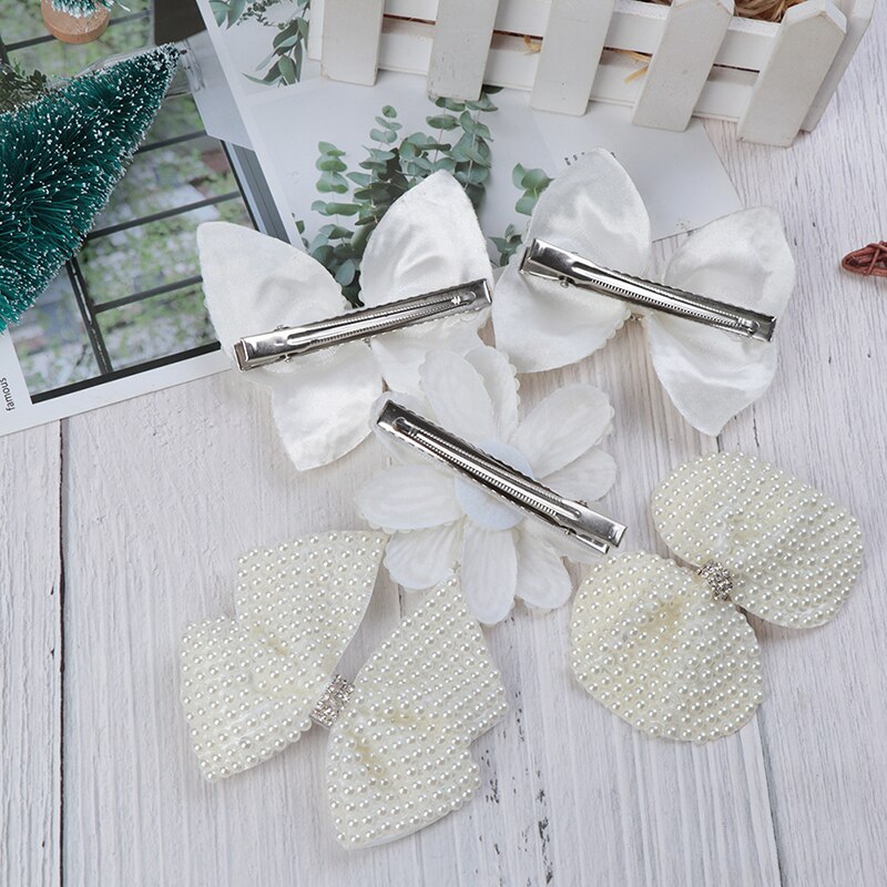 1PC White Pearl Hair Bows With Hair Clips For Girls Hairpins Hair Accessories