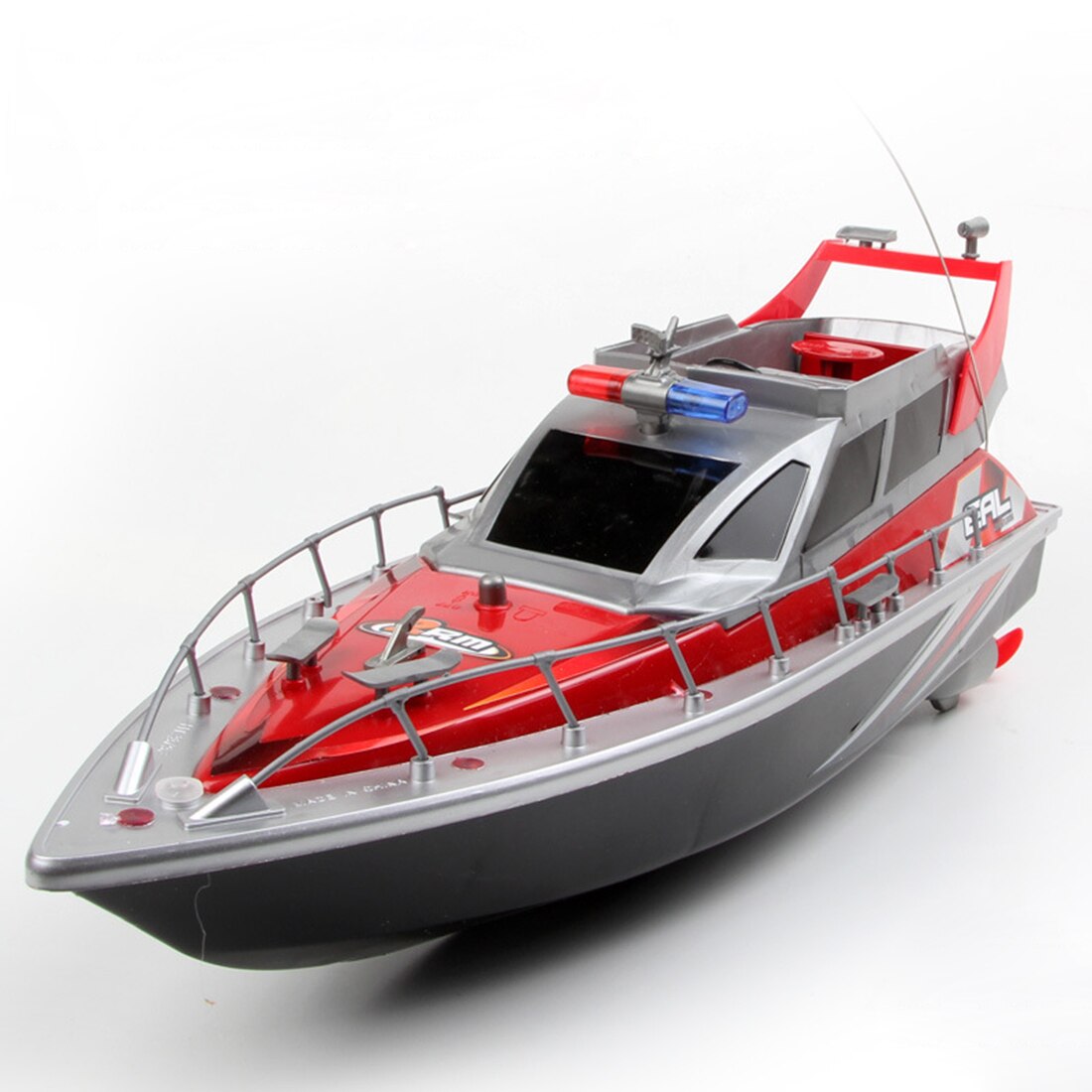 1:20 4CH Rc Remote Control Police Boat Patrol Craft Model Toy Children Kids Christmas - Red US Plug