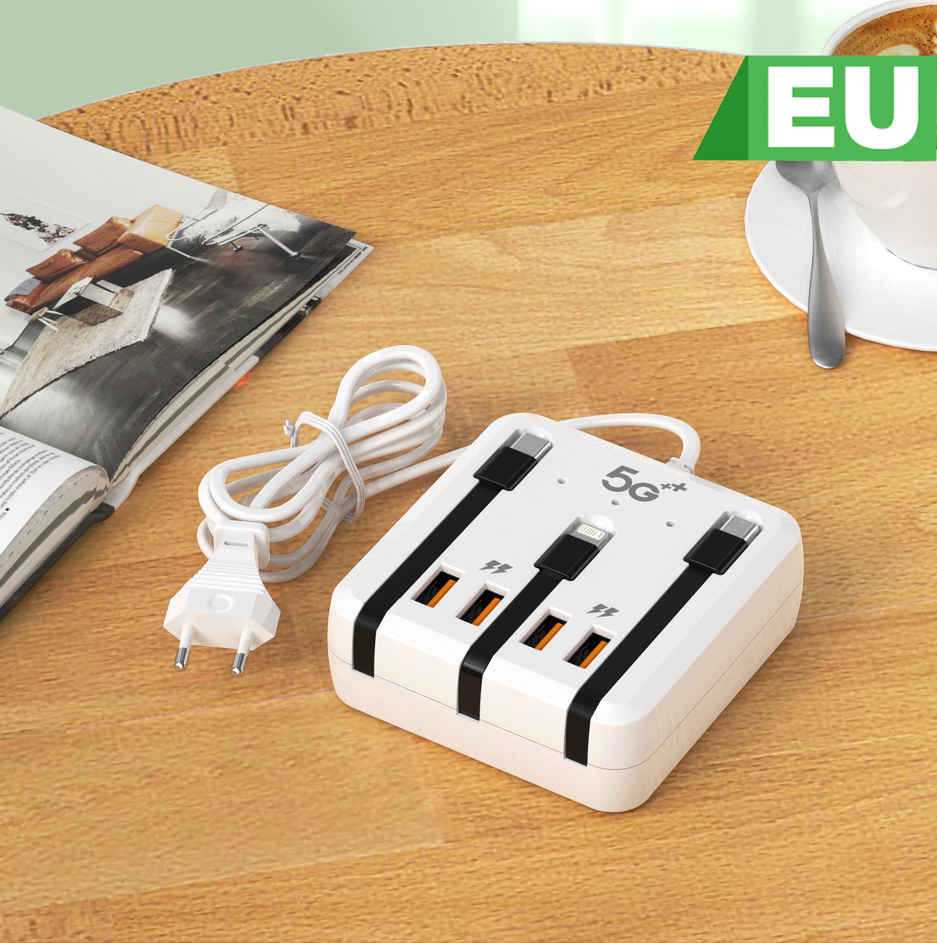 Cargador USB C PD de 4 puertos, estación de carga rápida, tira de alimentación divisora con Cables de carga, adaptador de concentrador USB tipo C, cargadores rápidos: BR