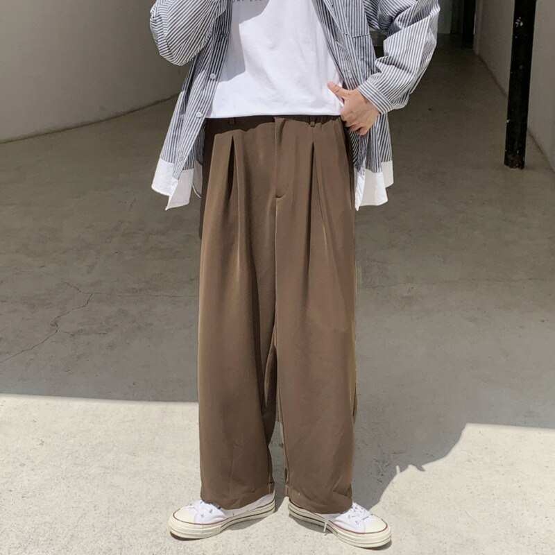Spring Summer Wide-leg Pants Men's Black Brown Casual Pants Men Korean Loose Straight-leg Suit Pants Mens Dress Pants