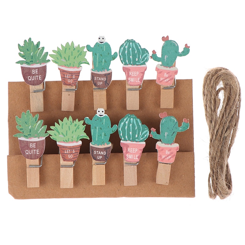 10pcs/lot Mini Memo Paper Clips Cute Plant Wood Clip Set Small Craft Photo Pegs Wooden Paper Clips Kawaii Stationery