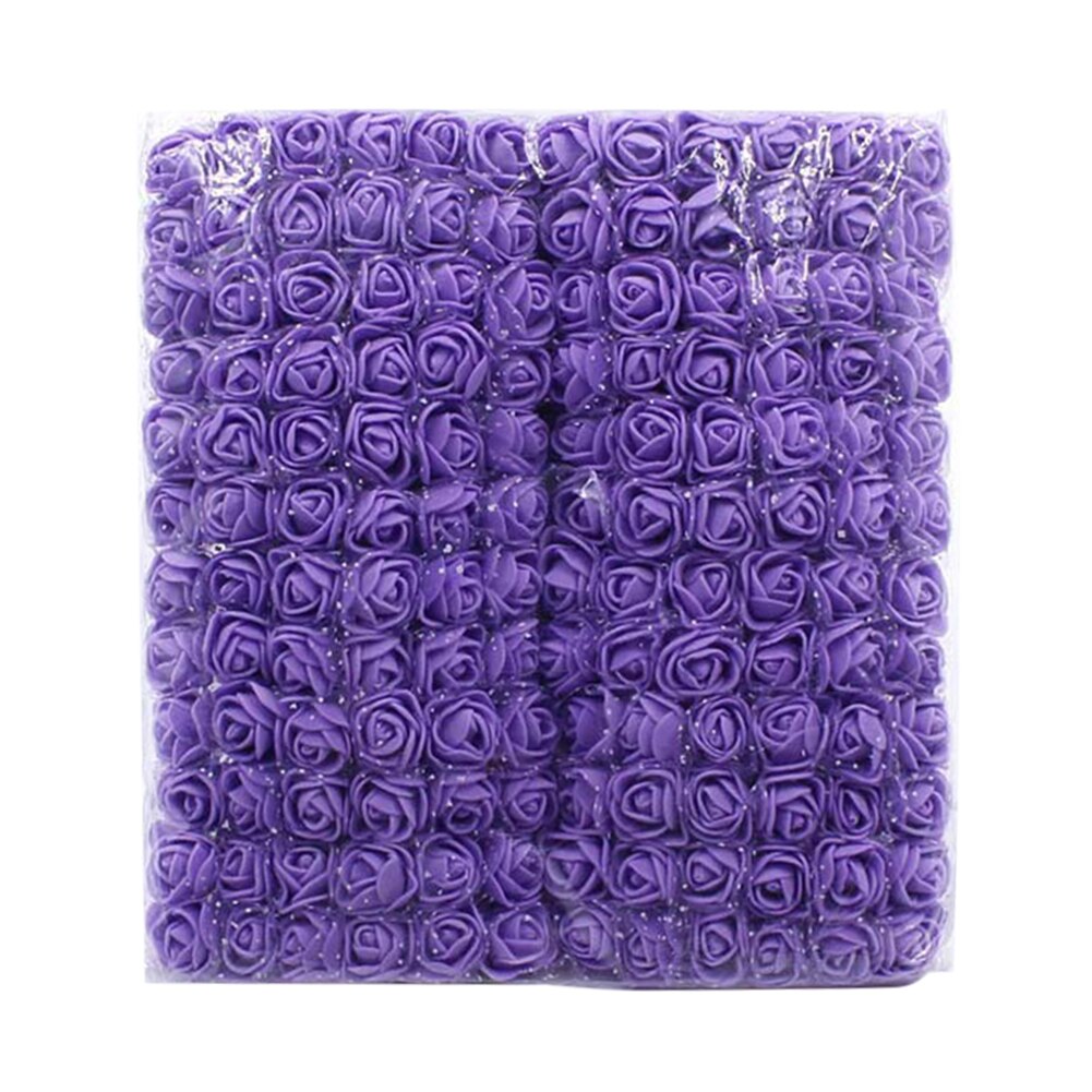 144 Stuks Kunstbloemen Mini Foam Rozen Met Stem Wedding Boeket Decor Decoratie Cake Decor Voor Intersperse: Purple
