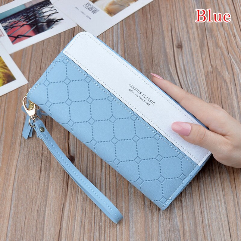 Long Pu Leather Women Wallet Plaid Tassel Wallets For Woman Wallet Purse Clutch Credit Card Holder Long purse cluthes: B