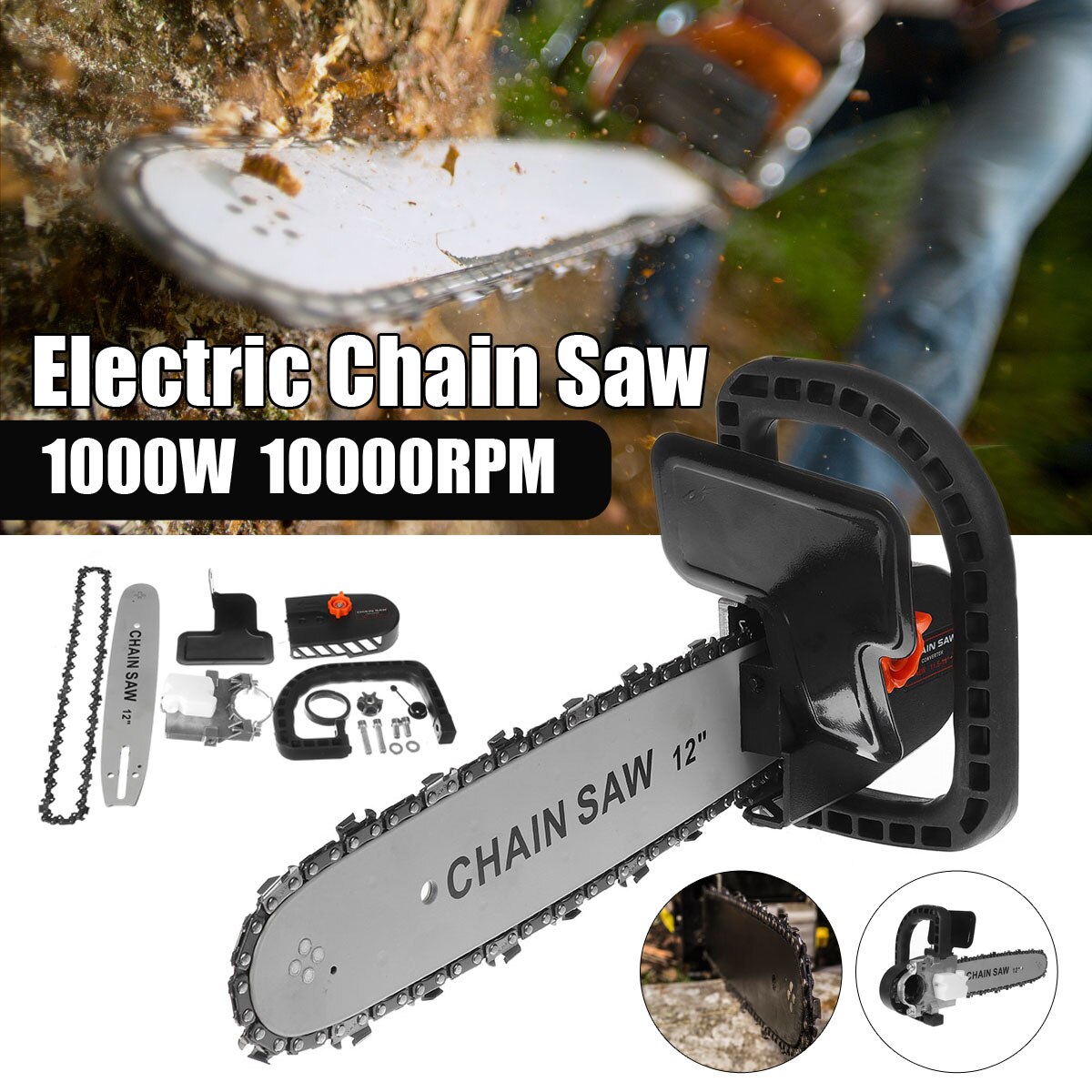 1000W 11.5 Inch Electric Angle Grinder Chain Saw Set Chainsaw Bracket Changed 100 Angle Grinder 10000 RPM Into Chain Saw
