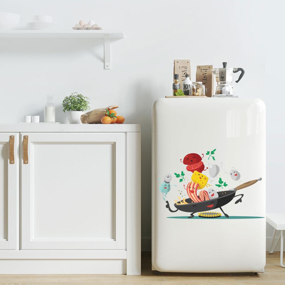 Cartoon Happy pan kitchen Wall Sticker for Kitchen fridge cupboard decoration art Decals Removable home stickers Mural wallpaper