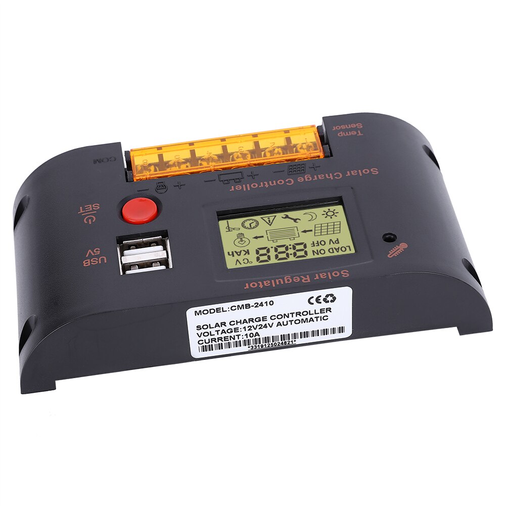 Solar Panel Regulator LCD Solar Charge Controller 10A/20A 12V/24V for Lead-Acid Battery Auto Switch Overload Protection CMB2410