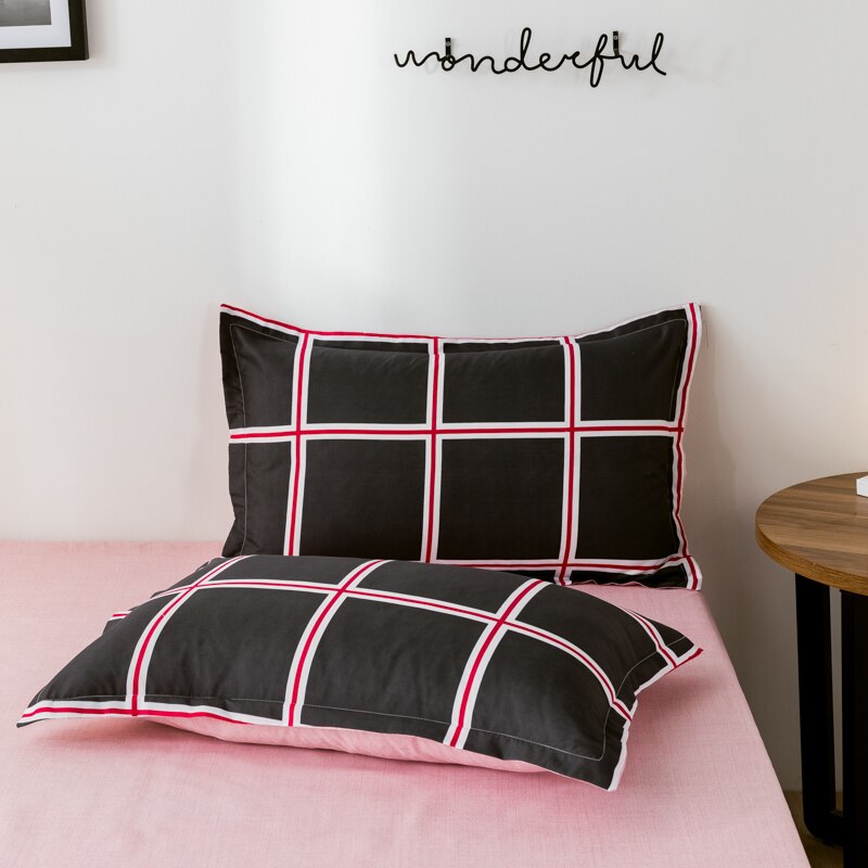 Svarta rutiga sängkläder, påslakanset med örngott 220 × 240 ,210 × 210 påslakan, rosa queen king size filtöverdrag