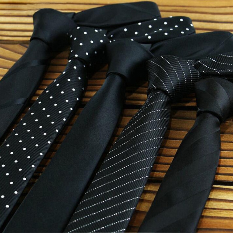 Gusleson fabrik 5cm herre tynde slips sort polyester silke plaider striber prikker jacquard smal slips hals slips fest