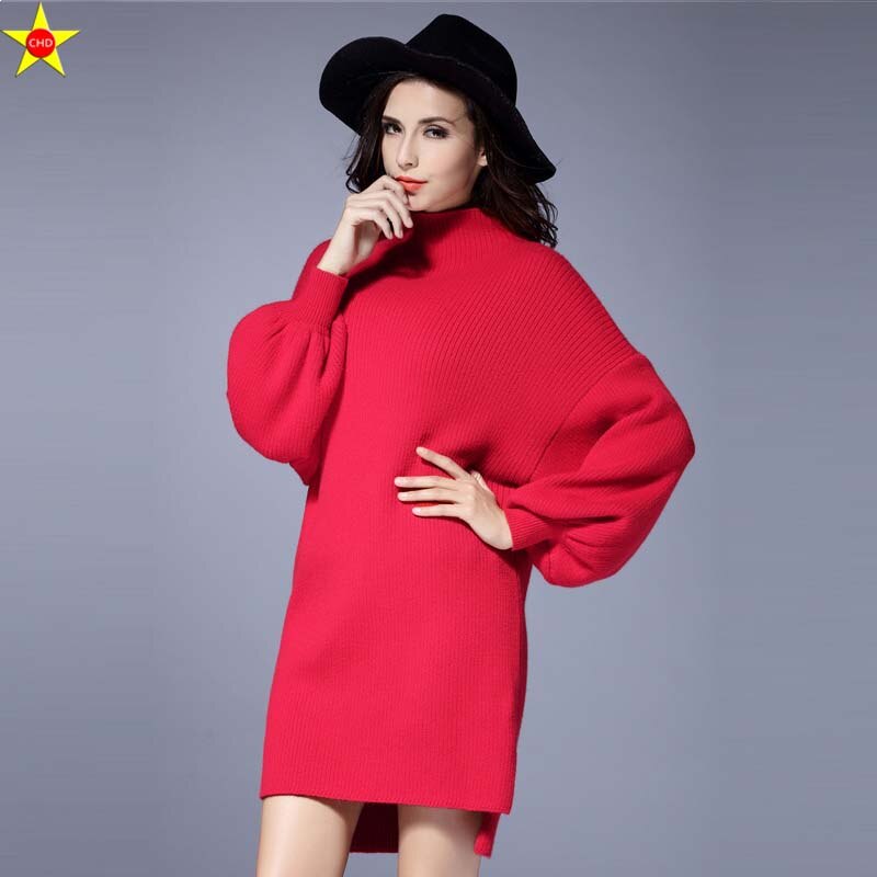 XL-5XL Plus Size Casual Women Dresses Lantern Sleeve Autumn Winter Extra Large Loose Knitted Dress Vestidos