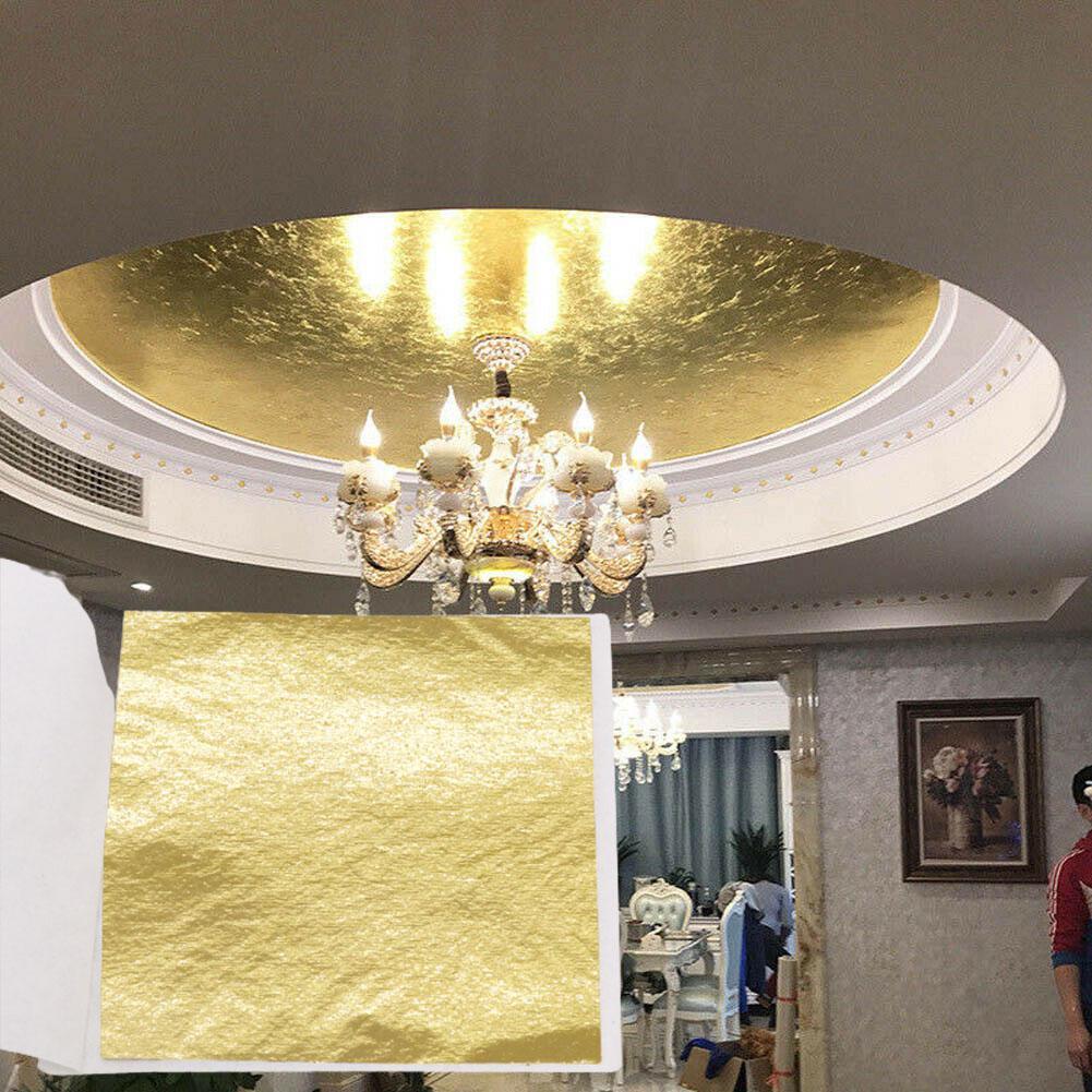 100pcs Slip Films DIY Gold Foil Paper Double Sided Decor Paper Sheets Leaf DIY Leaves Decoration Paper Gilding Crafts Desig W5E9