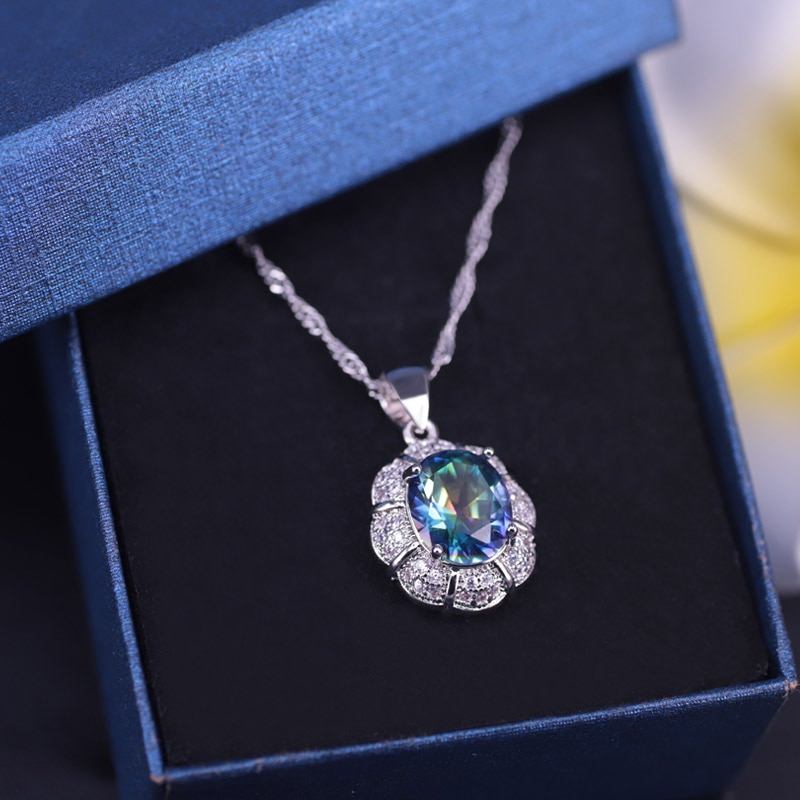 Zomer Stijl Regenboog Kubieke Zirkoon Zilveren Kleur Sieraden Set Voor Vrouwen Armband Ring Ketting Oorbel Set Snel !