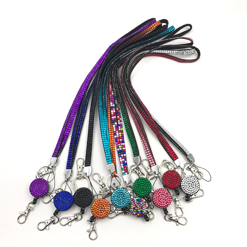 Neck Bling Strass Lanyard Versenkbare Strap Abzeichen Reel Telefon Schlüssel Halter Pullover Kette Lange Anhänger Halskette Glitter