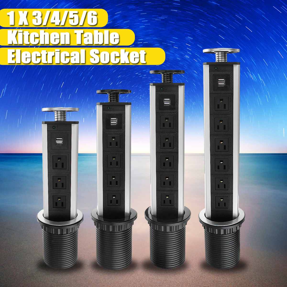 Aluminiumshylle 3/4/5/6 oss støpsel strøm kjøkkenbord elektrisk stikkontakt skrivebordsuttak strøm 1 ledet +2 lade usb