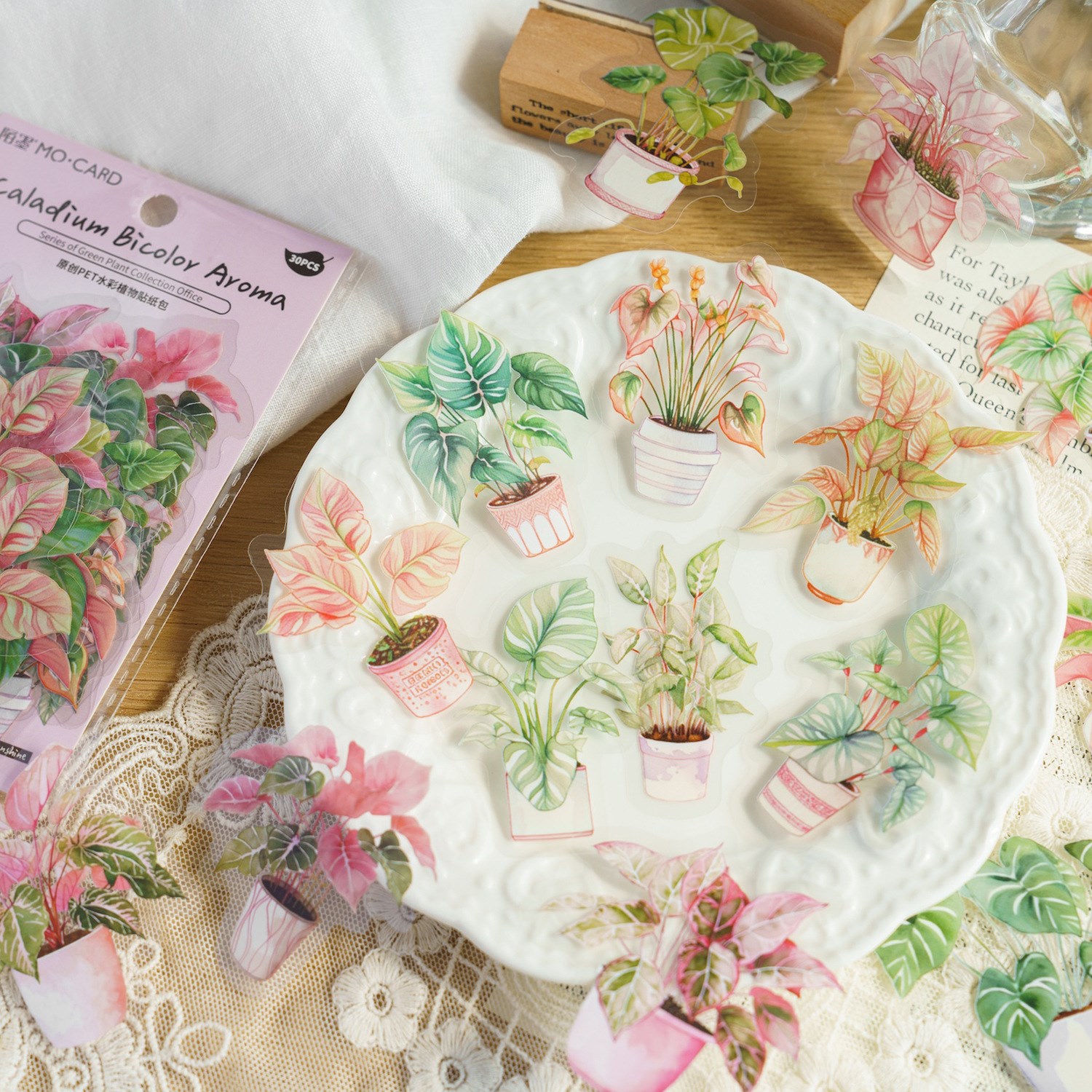 Juego de 30 Uds de pegatinas de hojas de helecho botánico, pegatinas transparentes de plantas Vintage para mascotas, pegatinas impermeables para álbum de recortes para decoración de diario DIY
