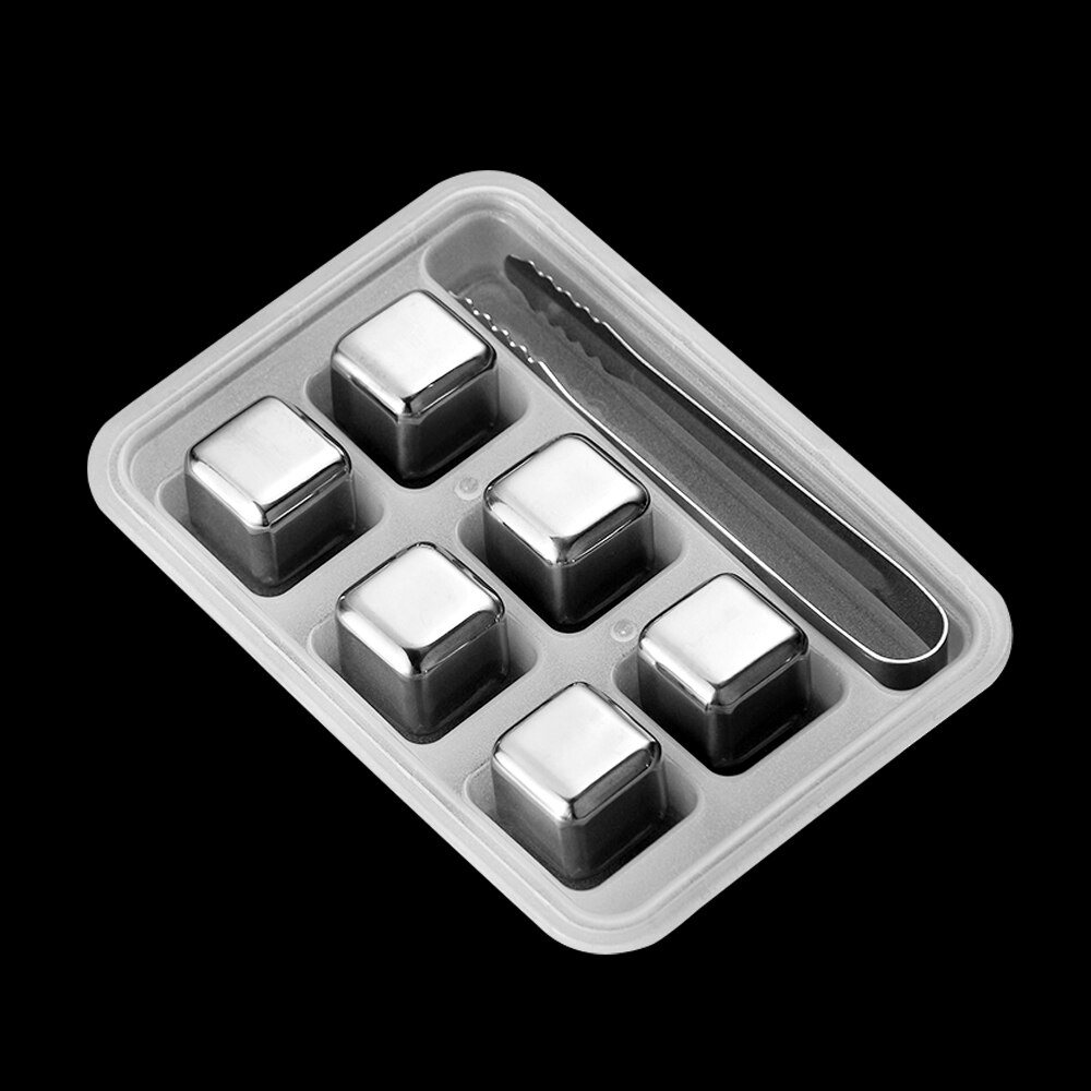 8PCS/set Stainless Steel Ice Cubes Reusable Chilling Stones Whiskey Wine Cooler Stones Chiller Ice Mold Cube Maker Silicone: 6 ice cube