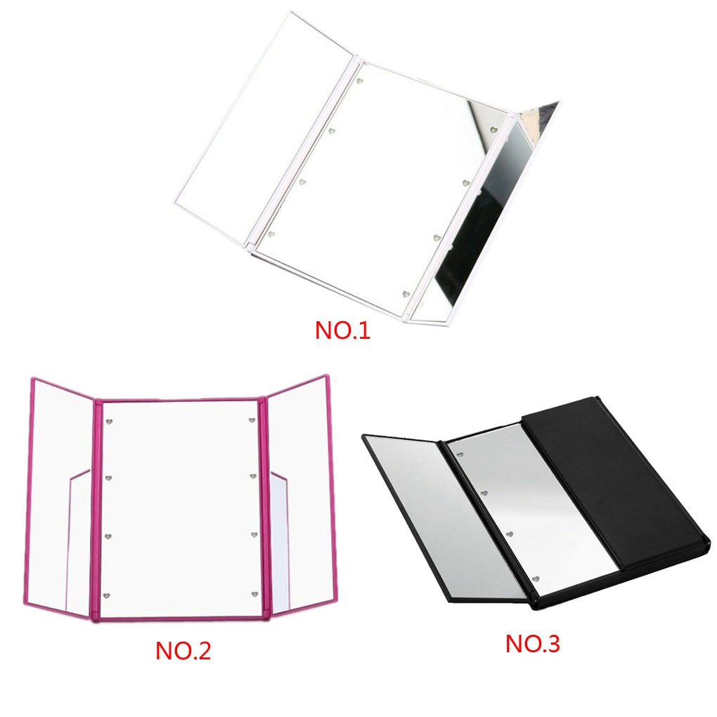 Tri-sided Foldable Makeup Mirror 3-Folding Portable 8 LED Light Beads Cosmetic Tabletop Mirror Beauty Supplies