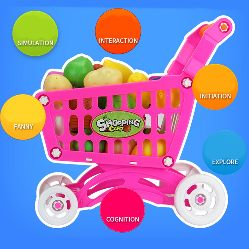 16pz Bambini Supermercato Carrello Della Spesa Giocattoli Della Ragazza del Ragazzo Gioco di Simulazione Carrello con La Frutta Verdura Giocattolo Supermercato Finta Giochi per Bambini