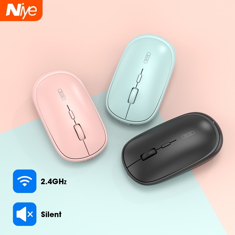 Niye Wireless Mouse 2.4GHz Pink Mouse Rechargeable Silent 1600 DPI Adjustable Computer Home Office Desktop Mice Wireless Mouse