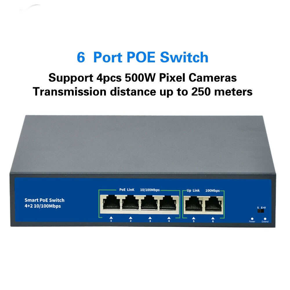 48V POE Switch 100Mbps Ethernet Network Switch 4 Ports PoE Switcher Standard RJ45 Injector for IP Camera/Wireless AP/CCTV