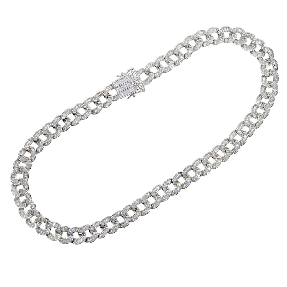 baguette 5A cubic zirconia CZ iced out miami cuban link chain choker necklace hiphop bling silver color for women