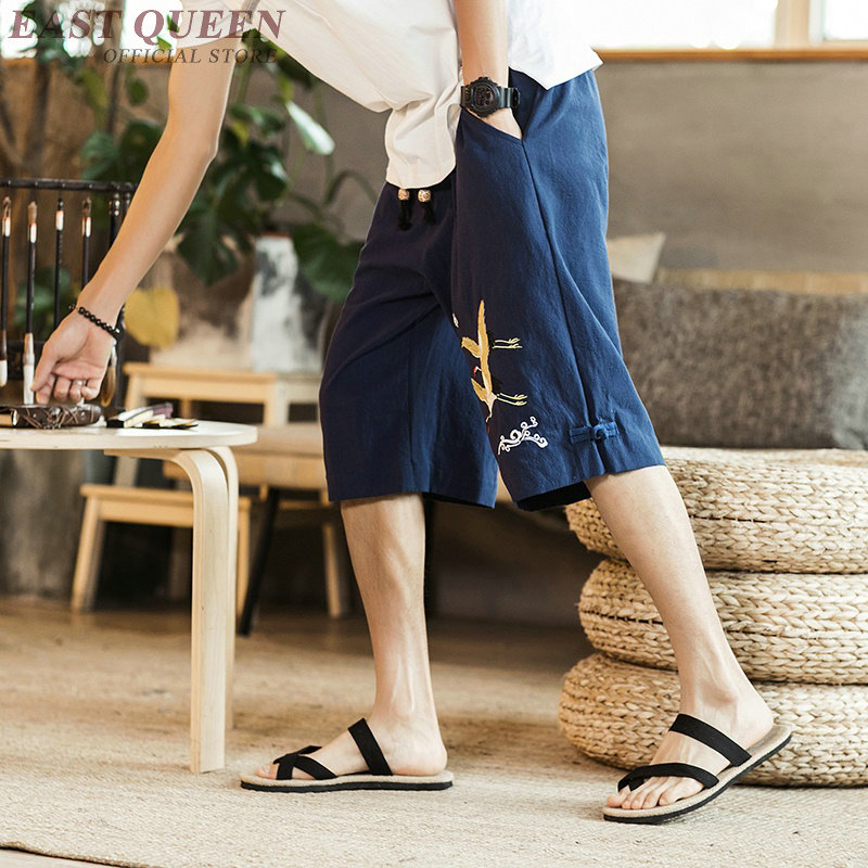 Summer short pants elastic waist loose casual short pants traditional chinese clothing for men short trousers male AA3815 Y A