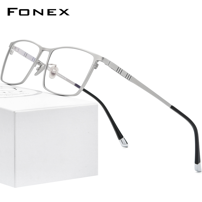 FONEX Pure Titanium Eyeglasses Frame Men Square Eyewear Male Classic Full Optical Prescription Glasses Frames F85641: Silver