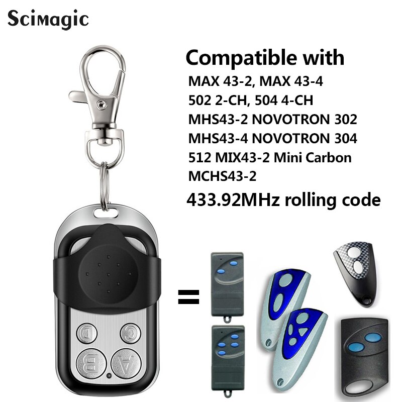 Tormatic MCHS43-2 garage door gate remote control 433MHz rolling code Key fob
