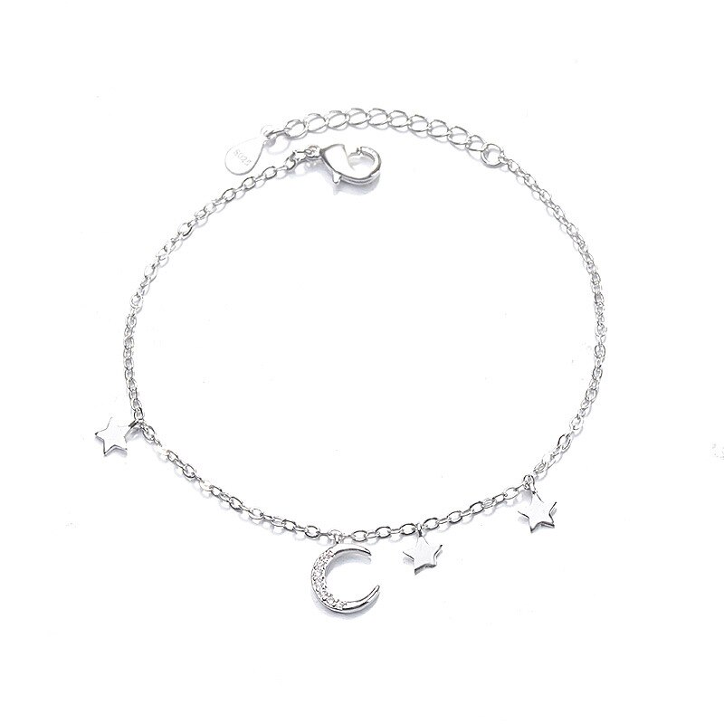 Silver Color Art Moon Stars Bracelet With Zircon Friendship Chain Bracelets Star Moon Charm Bracelets For Women Girl: Default Title