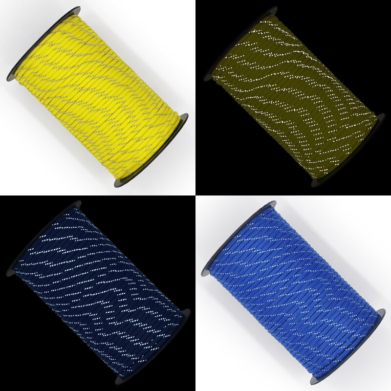 Paracord reflectante para acampar al aire libre, cuerda de paracaídas multifunción de 100M, 4mm, 7 hebras