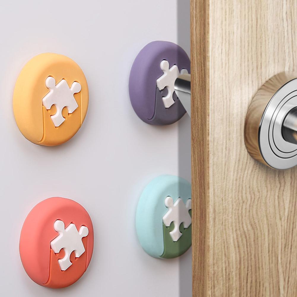 4pcs Door StopperWall Protector Door Handle Silicone Bumper Guard Stopper Self Adhesive Rubber Round Home Back Door Crash Pads