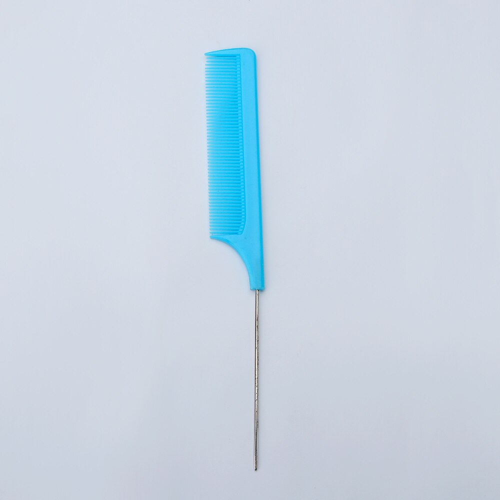 Fine-tooth Hair Comb with Stainless Steel Rat Tail Woman Anti-static Hairbrush Hairdressing Styling Tool: light blue