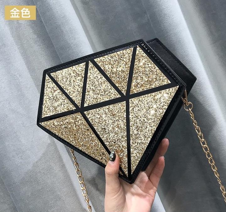paillettes diamant forme Pu cuir géométrique femmes bandoulière Mini sac de messager sac à bandoulière femme chaîne sac à main: Gold