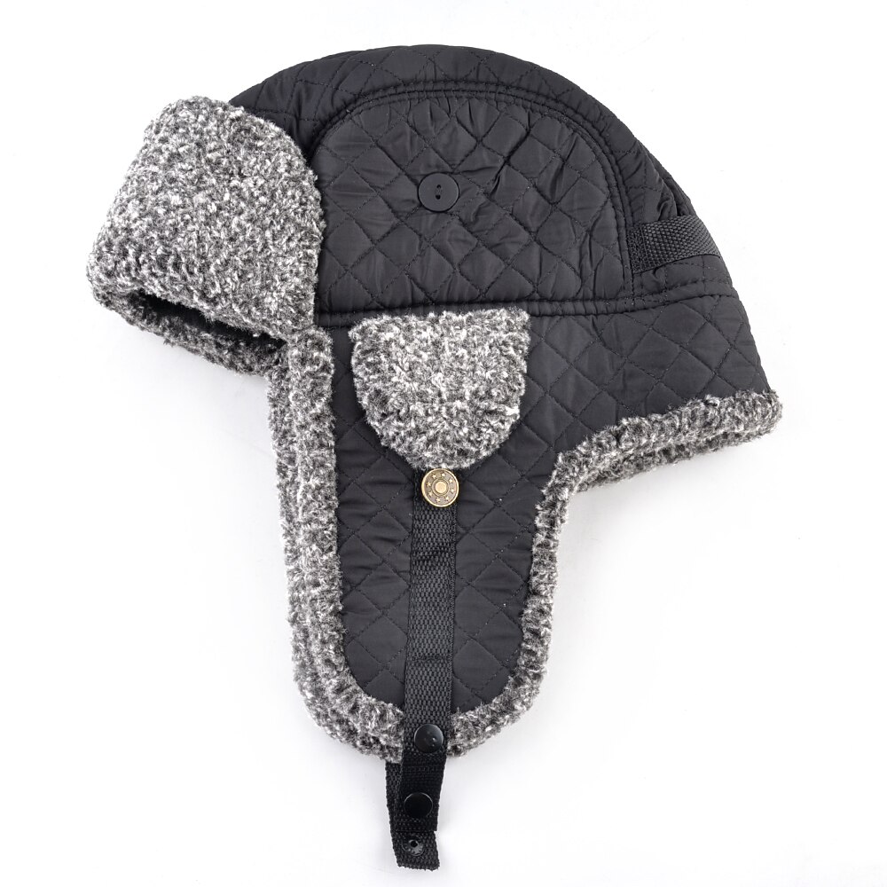 Chapeau de bombardier en fausse fourrure pour homme et femme, épais et , avec oreillettes, Double couche, coupe-vent, pour le Ski en plein air, russe, hiver: Black / 58cm