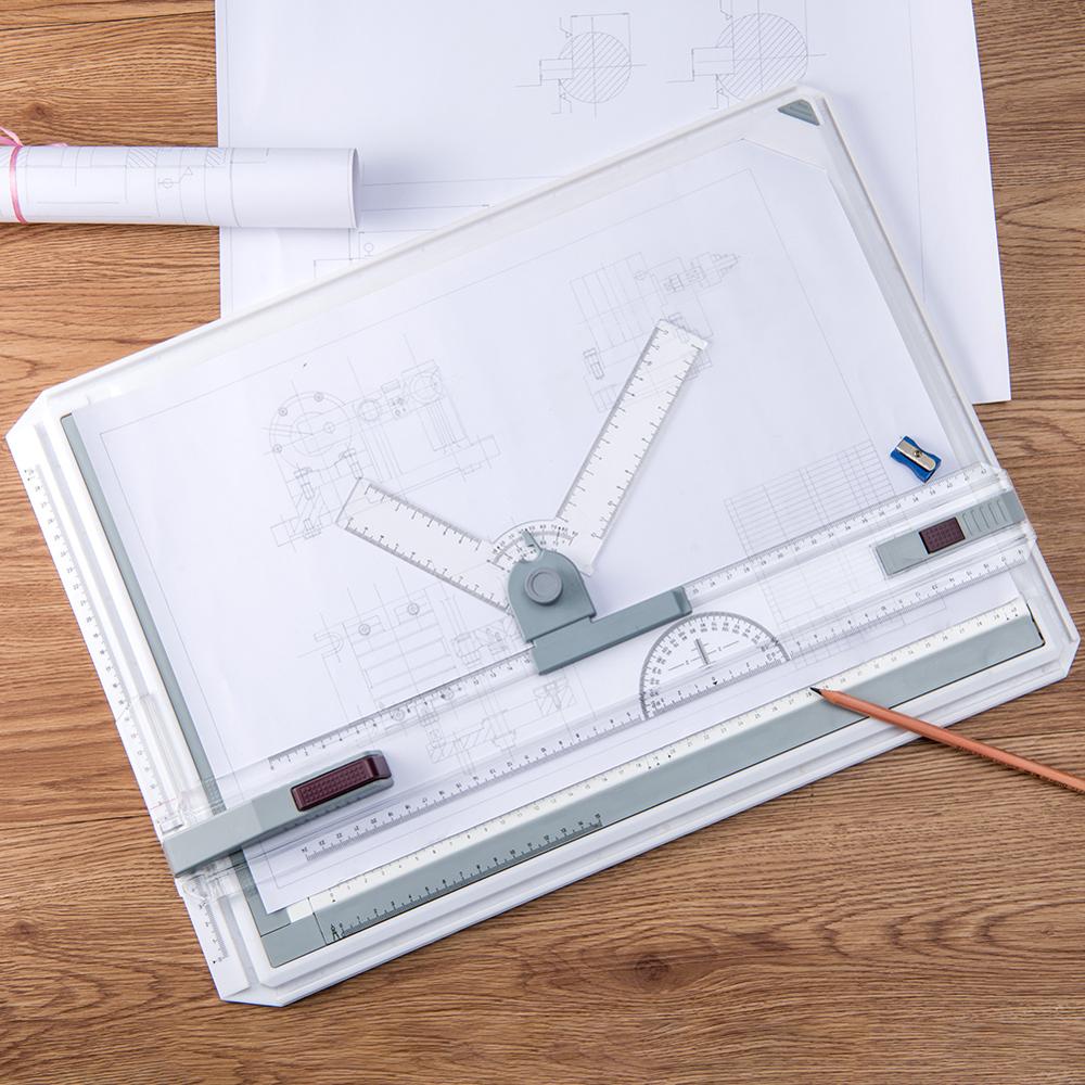 Drawing Board A3 Draft Painting Board with Parallel Rulers Corner Clips Head-lock Adjustable Angle Art Draw Tools